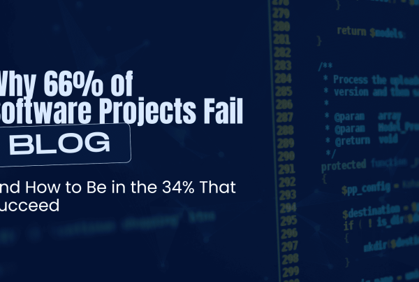 Infographic showing software development process stages: Why 66% of software projects fail